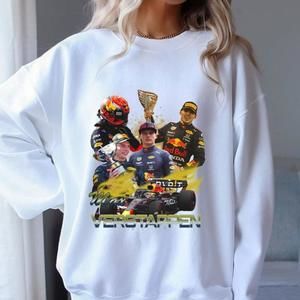 Max Verstappen Crewneck Sweater, Racer F1 Design White Sweatshirt